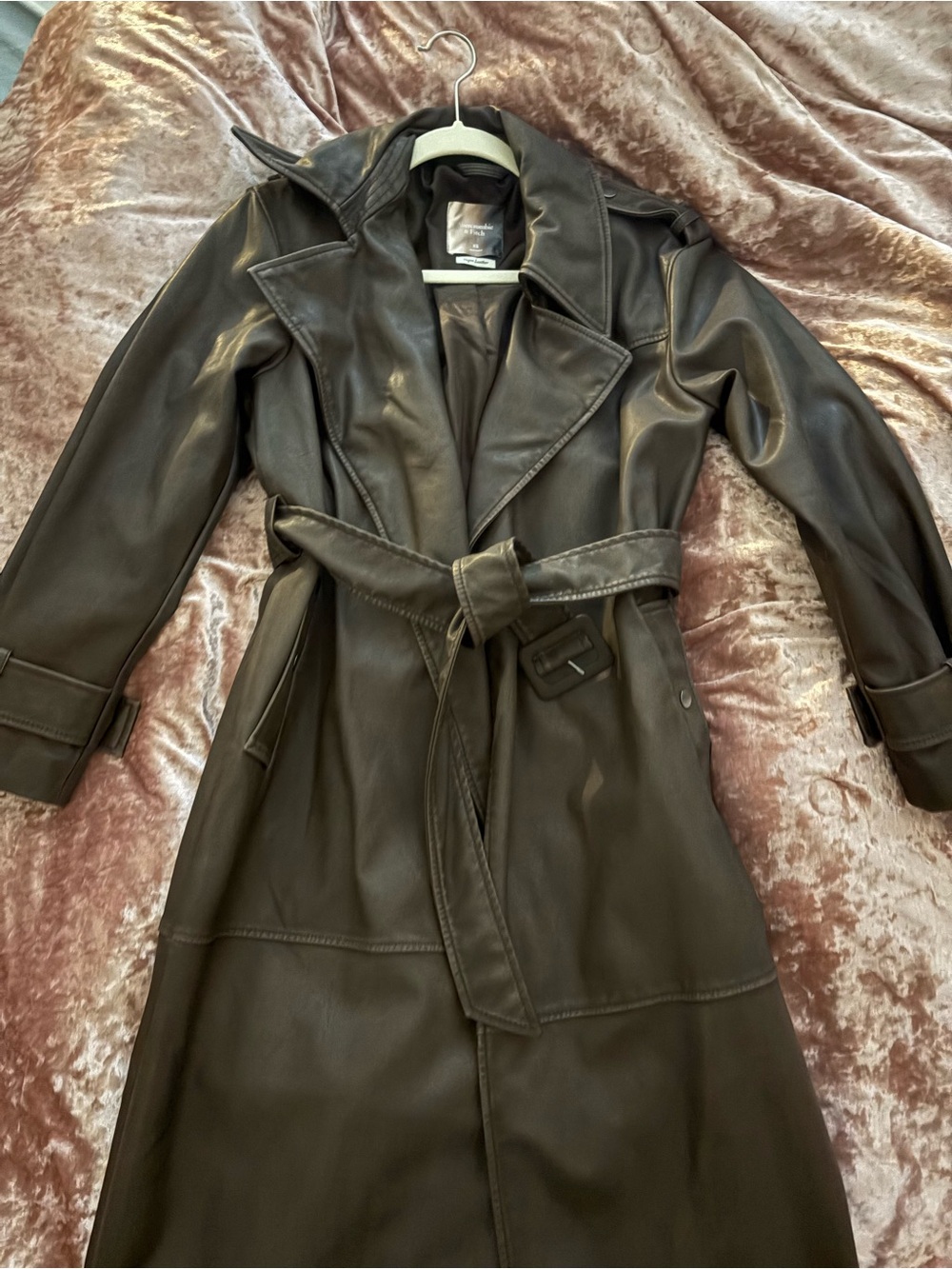 Women’s espresso brown Faux Leather Trench Coat with Belt